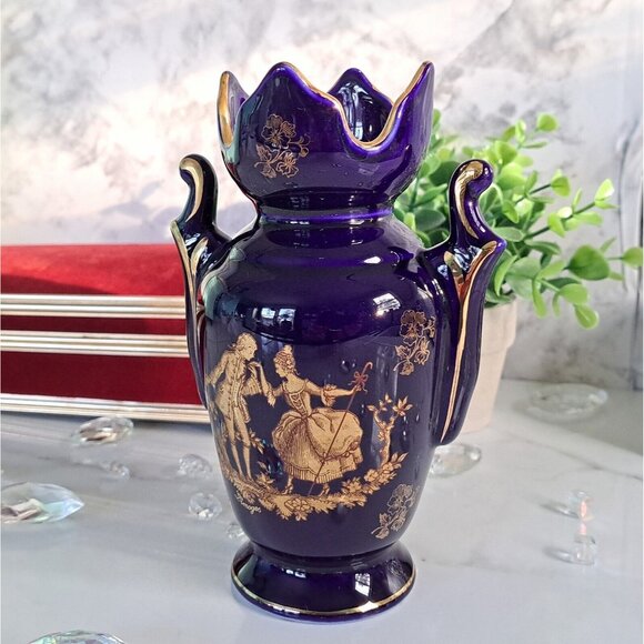 AMPHORA COBALT BLUE MADE IN ENGLAND AND HAND EMBELLISHED IN LIMOGES FRANCE - Picture 7 of 16